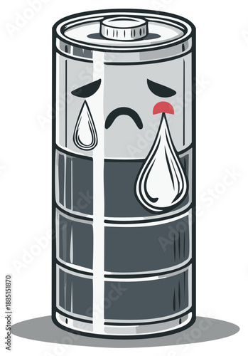Sad Battery With Tears Crying Exhausted Energy Symbol Cartoon Illustration Concept Depleted Power Source Need Recharge