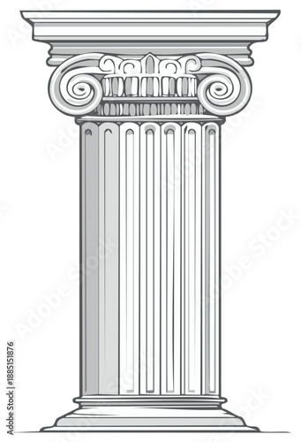 Detailed Ionic Column Illustration, Classical Architectural Element, Greek or Roman Orders, Vector Graphic