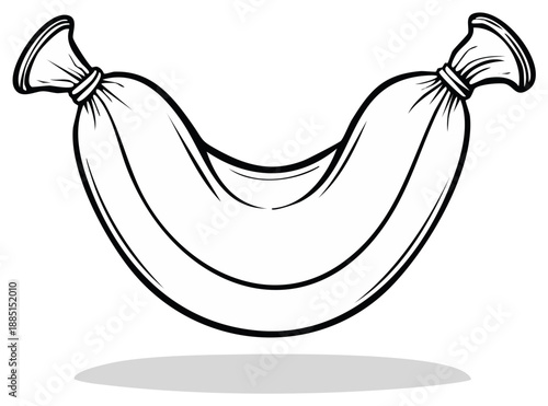 Bizarre stretched cartoon object with tied ends in black and white line art style