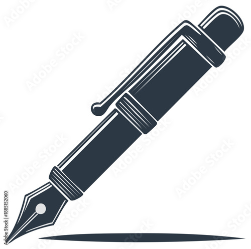 Classic Fountain Pen with Nib and Clip Detailed Illustration for Writing and Stationery