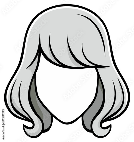 Stylized Medium Length Gray Hair, Bob Cut, Soft Curls, Vector Illustration
