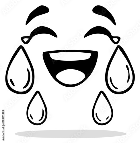 Cartoon emoji character with tears of joy, smiling happy expression
