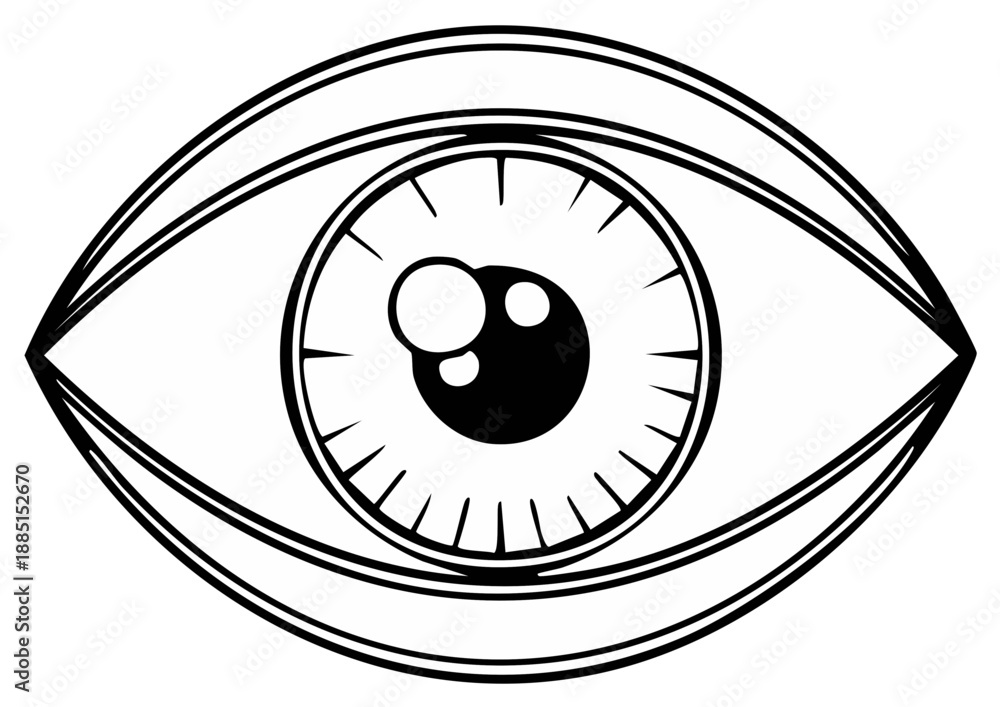 Obraz premium Black and white vector illustration of a human eye featuring the iris and pupil simple line art