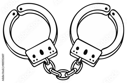 Isolated handcuff illustration showcases law enforcement and justice symbol. Vector art depicts crime control, security, and apprehension.