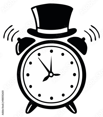 Alarm clock with hat ringing, vintage illustration.