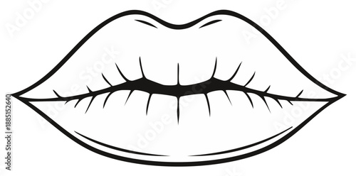 Close up drawing of full sensual lips with defined cupid's bow and delicate wrinkles