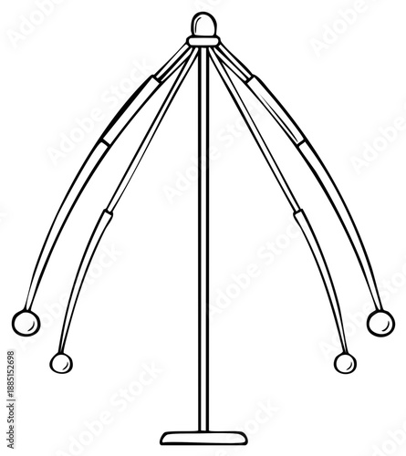 Simple Line Art Mobile Toy with Spheres Hanging from Arched Supports Illustration