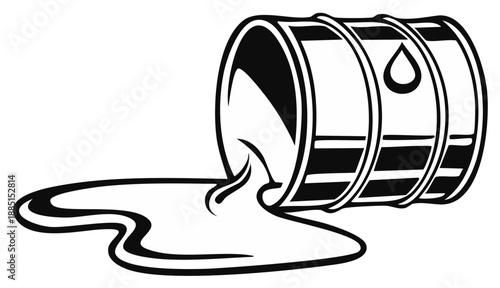 Spilled petroleum oil barrel in vector illustration, concept of resource loss