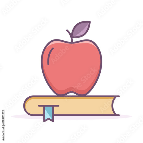 Apple on a book colorful icon, knowledge symbol. Vector isolated illustration
