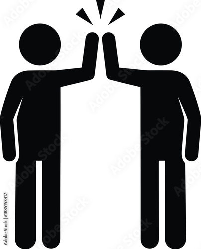 Black, silhouette, of, two, people, giving, a, high, five, gesture, representing, teamwork, success, partnership, friendship, celebration, cooperation, and, winning.