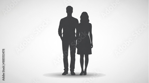 Silhouette of a couple standing together on a white background.
