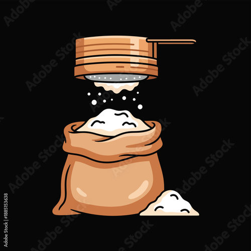 A bag of white powder being sieved