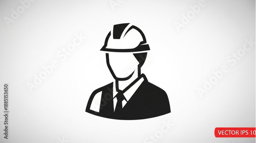 Illustration of a construction worker wearing a hard hat and tie.