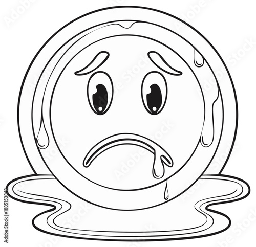 Cartoon melting sad face with drippings, emotions and distress illustration