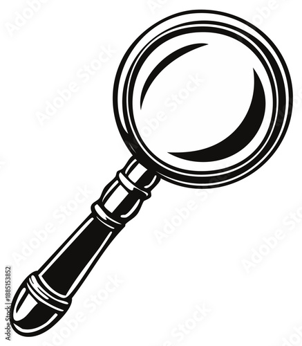 Classic magnifying glass tool for close inspection and detailed observation