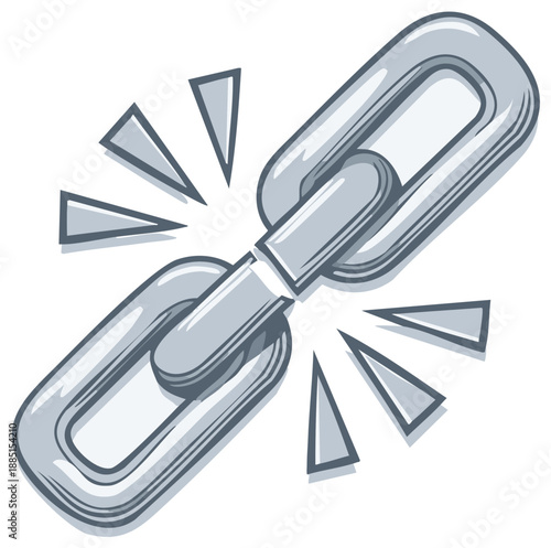 Illustration of a broken chain link with radiating cracks representing fragility and vulnerability or damage
