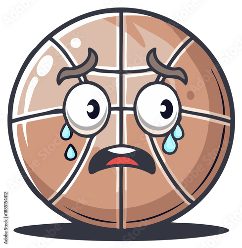 Sad Cartoon Basketball Crying with Tears