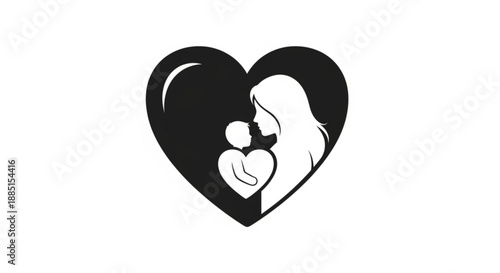 Mother and child love heart symbol black and white illustration family affection concept