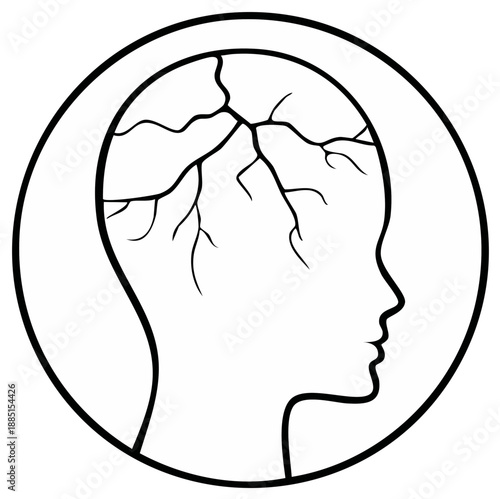 Cracked Head Outline Silhouette of a Person in a Circle Mental Health Concept