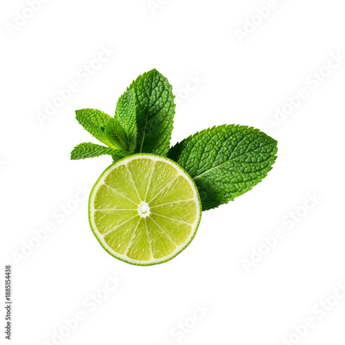 Lime slice and mint leaves