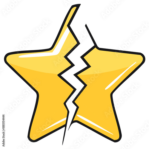 Cartoon Broken Yellow Star Illustration Symbolizing Failure, Damage, or Crisis