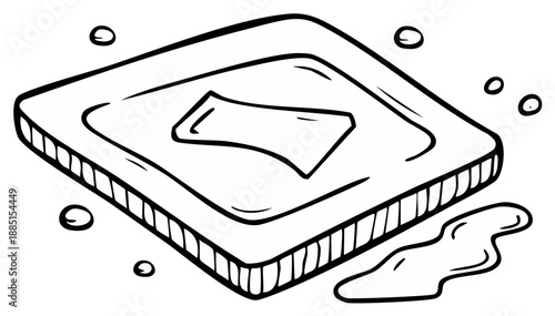 Line Art Dish of Soap and Soap Bubbles Minimalist Design for Beauty and Hygiene Products