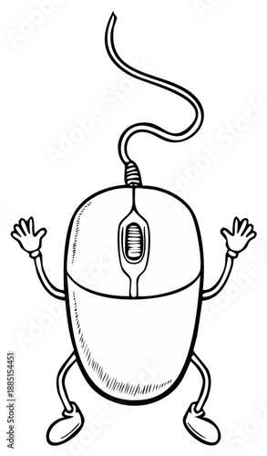 Whimsical Computer Mouse Character with Arms and Legs Dancing