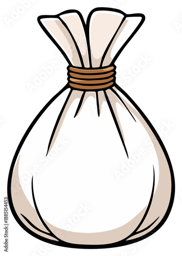 Cartoon Style Bag Filled with Contents and Tied with String for Storage or Delivery