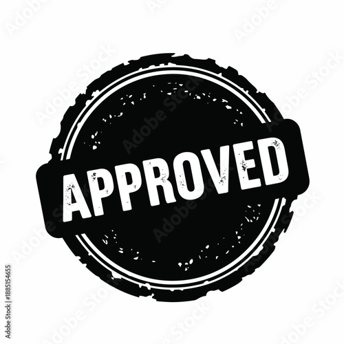A black and white stamp with the word approved