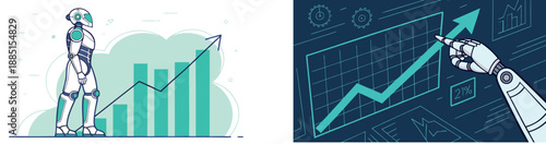 Modern robotics and artificial intelligence business background with glowing gear icons and futuristic data growth concept