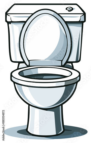 Modern white ceramic toilet with open lid and seat in clean bathroom interior