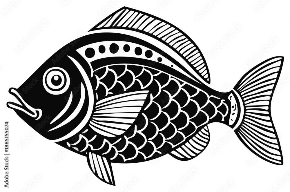 Fototapeta premium Stylized black and white ornamental fish with decorative patterns and scales