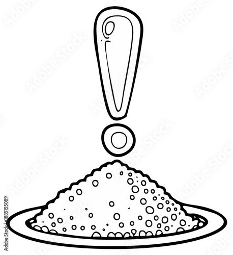 Black and White Illustration of Exclamation Mark Above a Pile of Sugar Cubes on a Plate