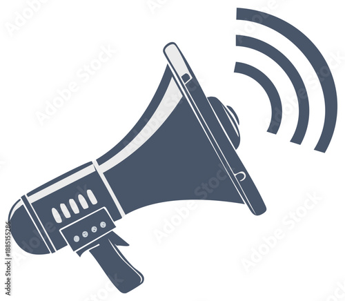 Digital megaphone illustration with sound waves conveying communication and promotion