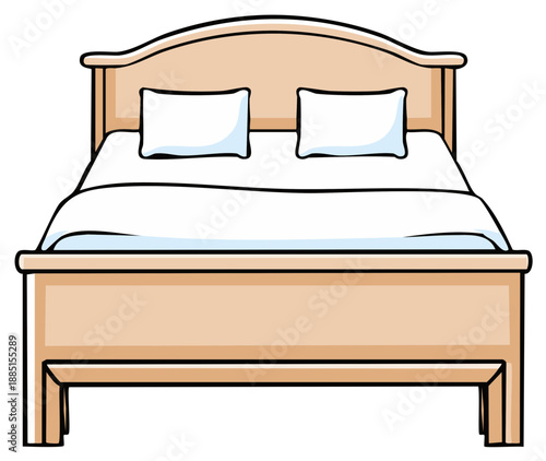 Wood Bed Frame with Headboard and Pillows Cartoon Style Sleep Relaxation