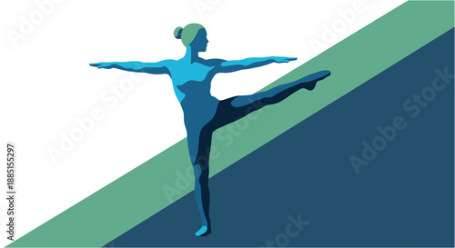 Dynamic illustration of a woman gracefully balancing in a yoga pose, showcasing strength, flexibility, and serene wellness.
