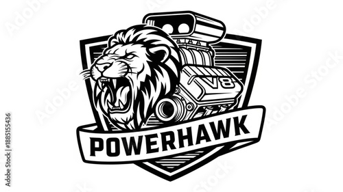Lion Head V8 Engine Powerhawk Emblem Logo.