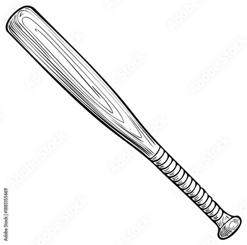 Detailed Illustration of a Classic Wooden Baseball Bat: Sports Equipment Icon