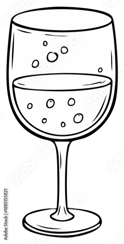 Cartoon drawing of a wine glass with bubbles, drink concept