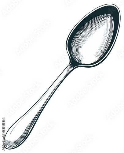 Elegant Hand-Drawn Spoon Illustration, Intricate Hatching Details, Kitchen Utensil, Cutlery Sketch, Vintage Style