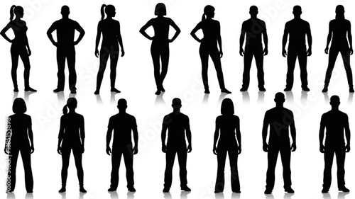 Diverse Group of Human Silhouettes Standing Together.