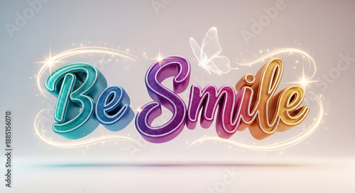 Be smile colorful 3d typography with soft glow sparkles and joyful design style suitable for festive holi greetings positive branding happy celebration and cheerful visual communication