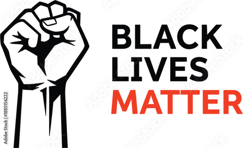 Black Lives Matter vector illustration featuring a raised fist symbol and bold typography for social justice, human rights, and equality advocacy