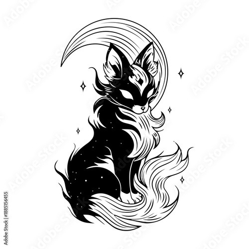 A glyph style illustration of feline spirit symbol
