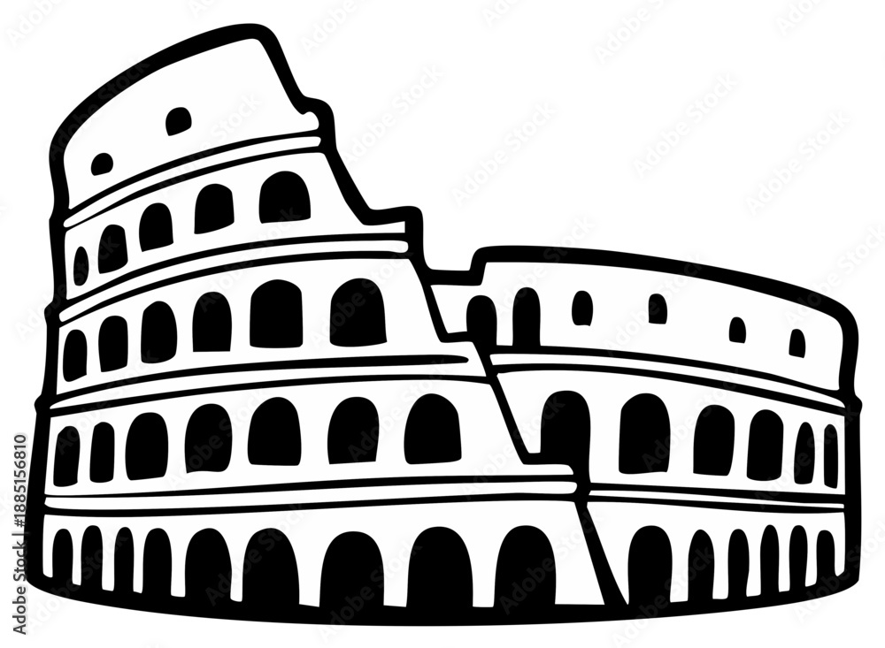 Naklejka premium Black and white illustration of iconic ancient amphitheater