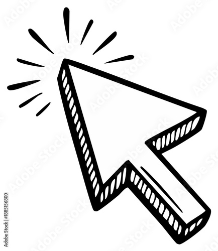 Click cursor pointer with radiating lines representing action and choice