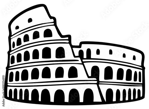 Black and white illustration of iconic ancient amphitheater