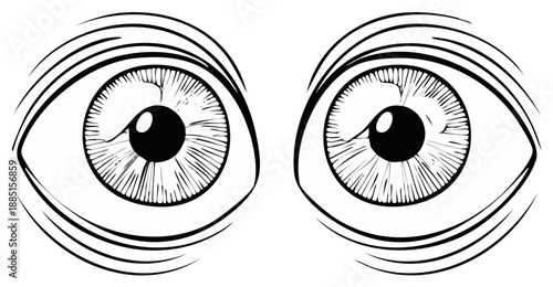 Animated pair of eyes wide open showing surprise and curiosity with sketched line art style