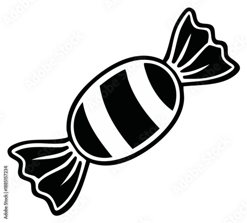 Stripped Wrapped Candy Silhouette: Sweet Treat Icon for Celebration, Festive Occasions, Goodies