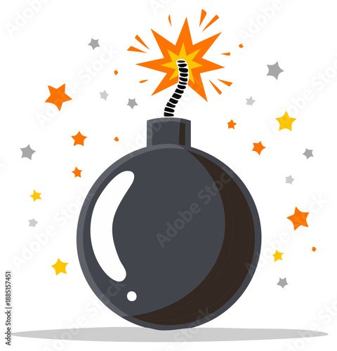 Cartoon Bomb Exploding with Stars and Sparklers Celebrating Festive Fun